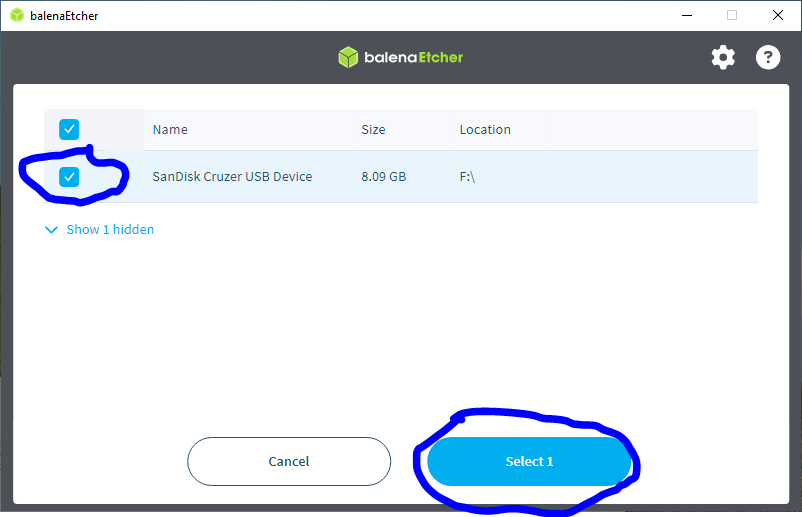 balenaEtcher Auswahl USB-Stick - Tool zum schreiben von Images auf USB-Sticks