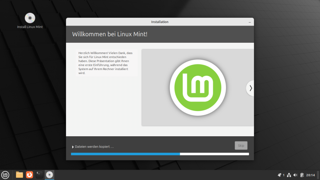 Linux Mint 22 Installations Fenster